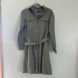 J. Crew Olive Green Long Sleeve Shirt Dress with Belt